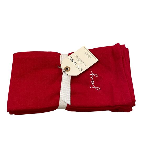 Embroidered JOY Christmas Dinner Napkins Set of 4 Holiday Red White 20x20 New - Picture 4 of 9